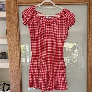 Frankie’s Bikinis Red Gingham Puff Sleeve Dress